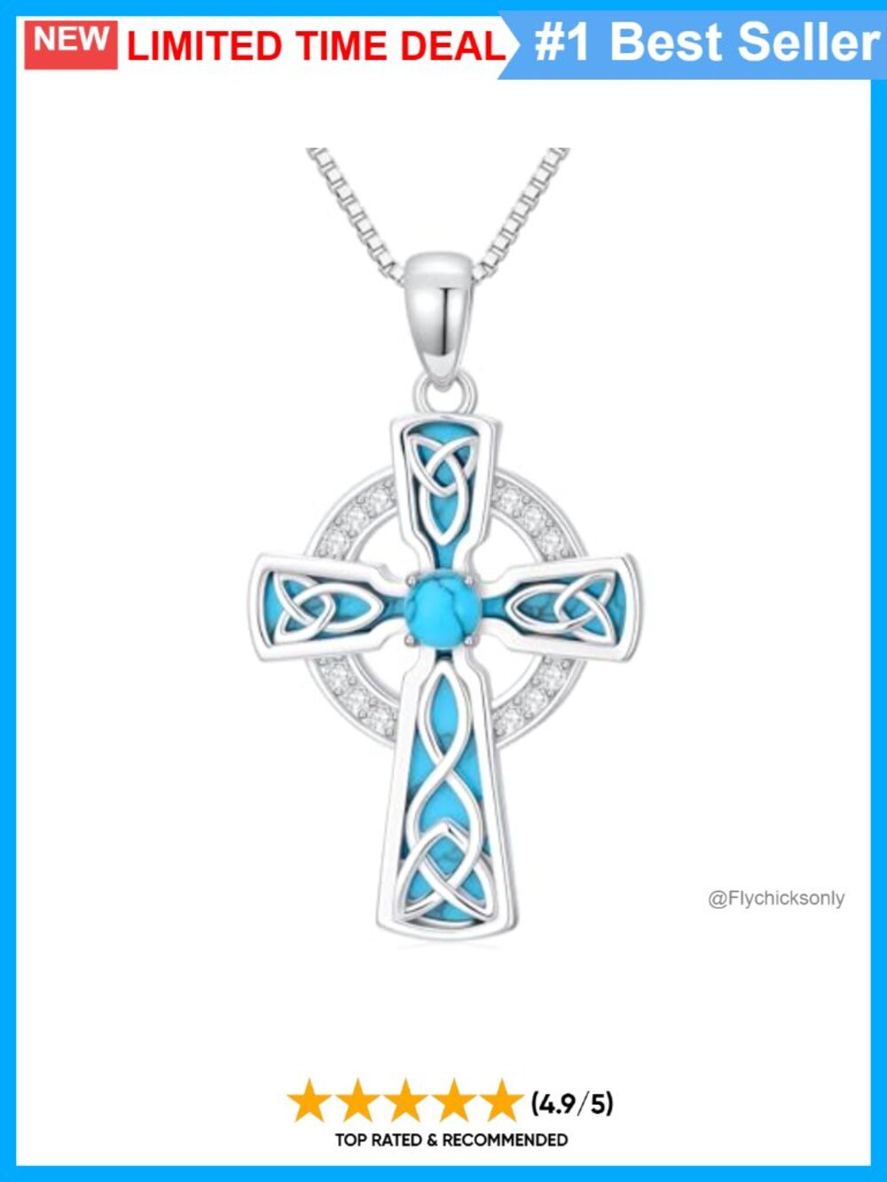 Lab Grown Diamond Celtic Cross Knot Necklace 18K Gold Plated 925 Sterling